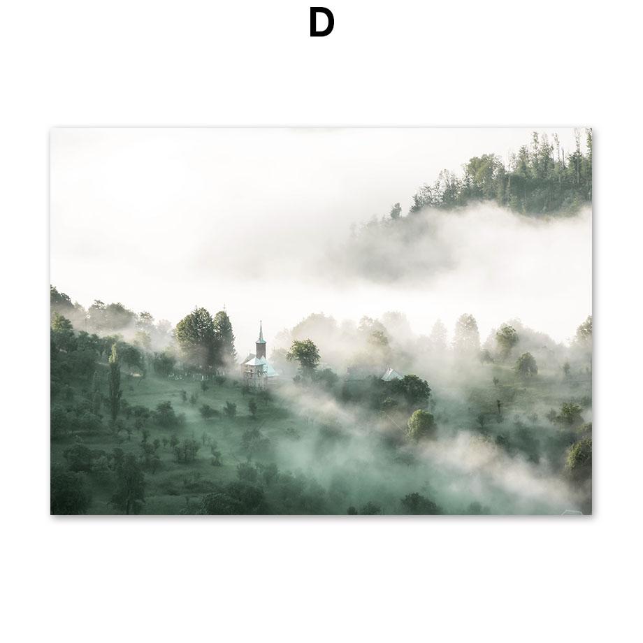 Crin, iarbă, frunze, ceață, pădure, lac, castel, postere și imprimeuri nordice, pictură pe pânză, artă de perete, imagini pentru living, decor acasă