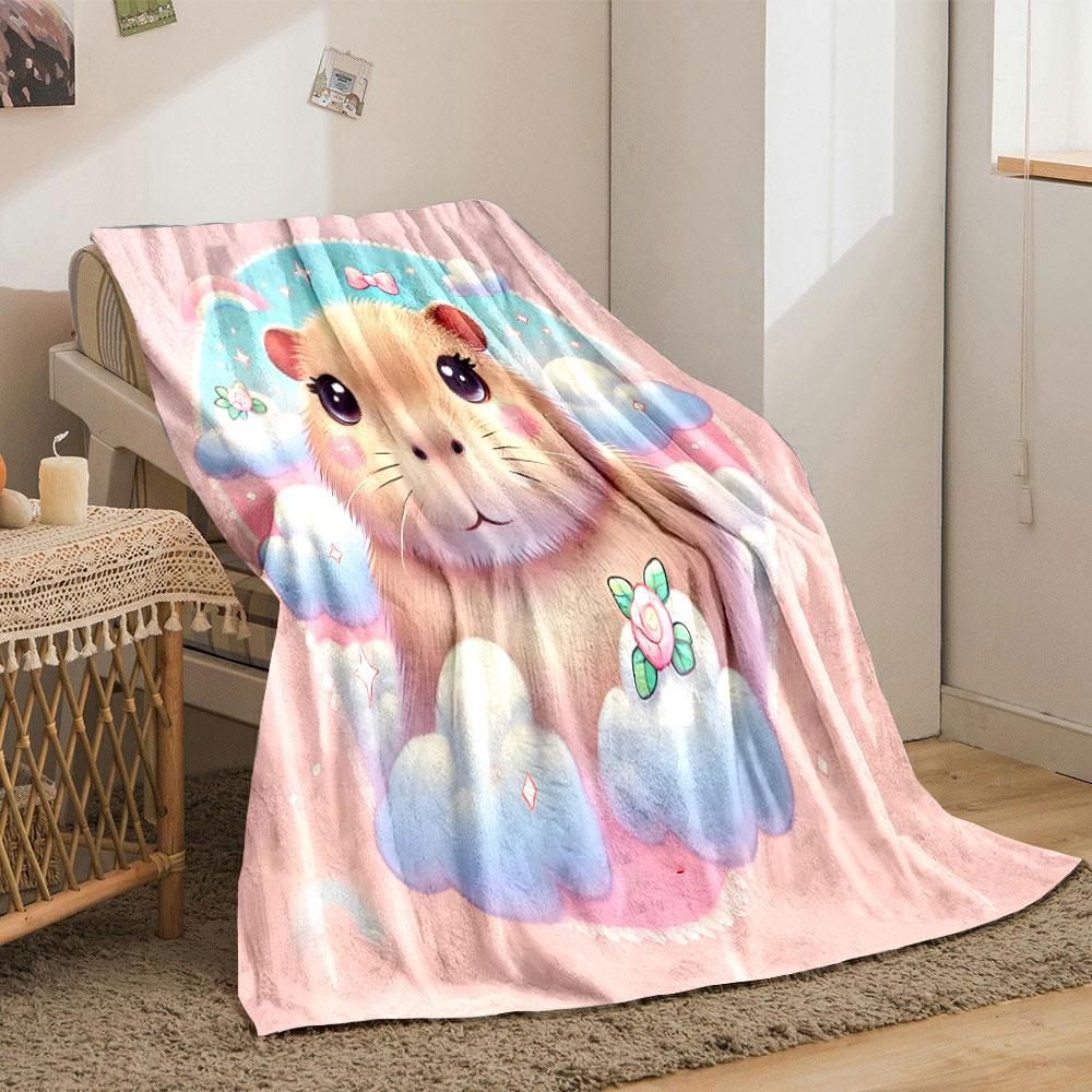 Cute Hamster In Dreamy Clouds Print Blanket Soft and Cozy Perfect for the Living Room Bed Sofa or a Nap,gift