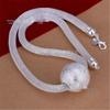 Silver Plated Mesh Snake Chain Necklace with Frosted Ball Pendant for Women