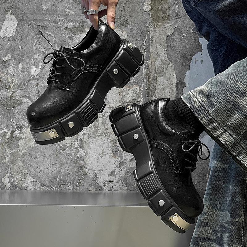 Big head men's leather shoes Luxury designer style Work and office Outdoor Fashion Street Daily height increasing shoes New