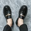 Men Shiny Leather Loafers Slip-On Business Casual Shoes Black Heighten Thick Platform Sole Comfortable Oxford Office Dress Shoes