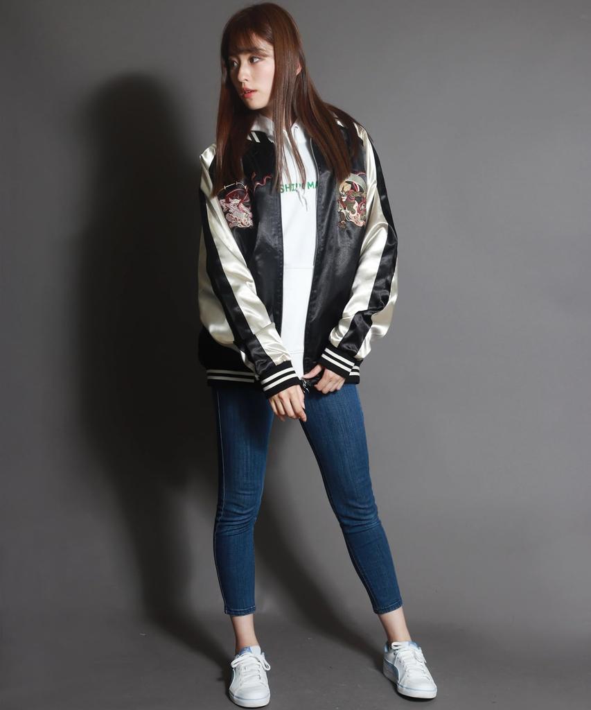 [WESTSEA] Japanese Embroidered Sukajan Jacket, Satin Souvenir Bomber Blouson for Men & Women, Fujin Raijin Thunder God, Black, JP Size M