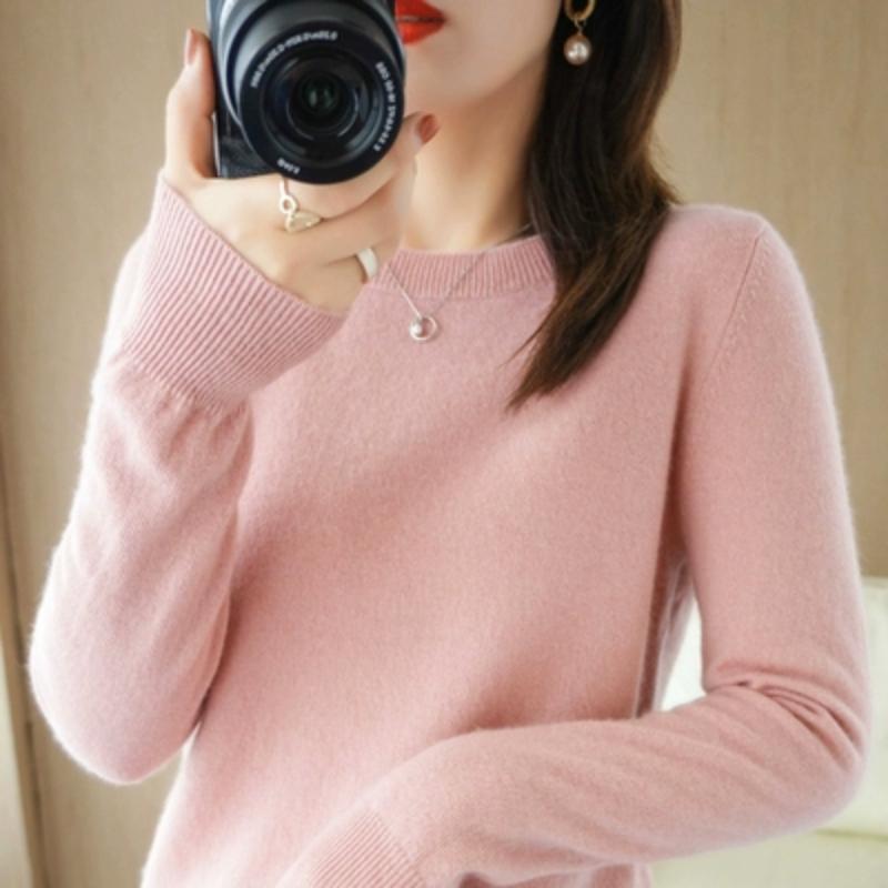 Autumn and Winter Round Neck Wool Knitted Sweater Base Sweater Loose Inner Layer Wool Women's Wool Top Fashionable and Versatile