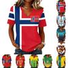 Women's Short Sleeve V-Neck T-Shirt with Soccer Flag Print for Casual Day Wear