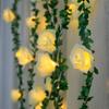 Artificial White Rose rattan light string LED small white flower rattan light string Battery Powered For wedding balcony decor