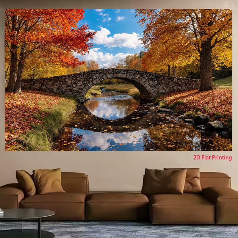2D Autumn Nature Backdrop Cloth Stone Bridge Fall Photography Background
