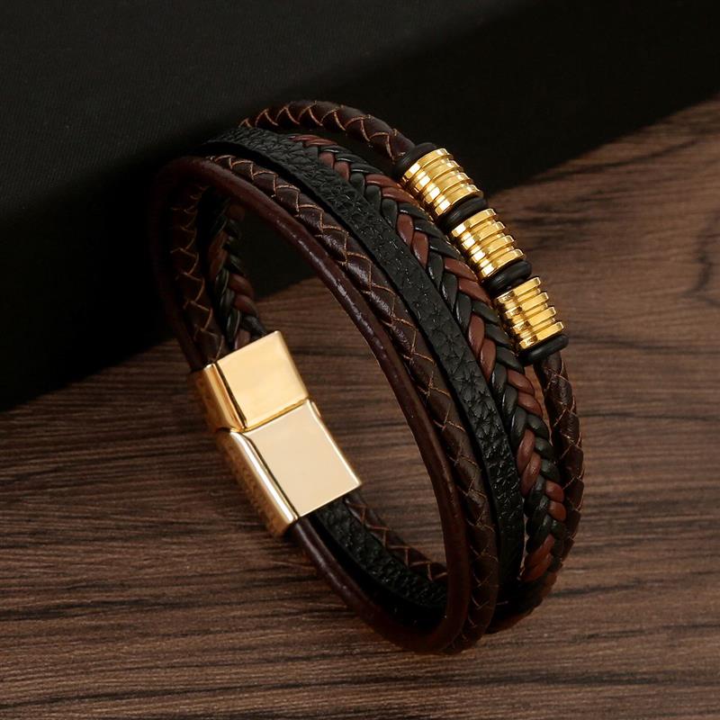Pulsera de Cuero para Hombre Clásica Estilo Nuevo Tejida a Mano Combinación Multicapa Accesorio Moda Joyería para Hombre Venta al por Mayor Dropshipping