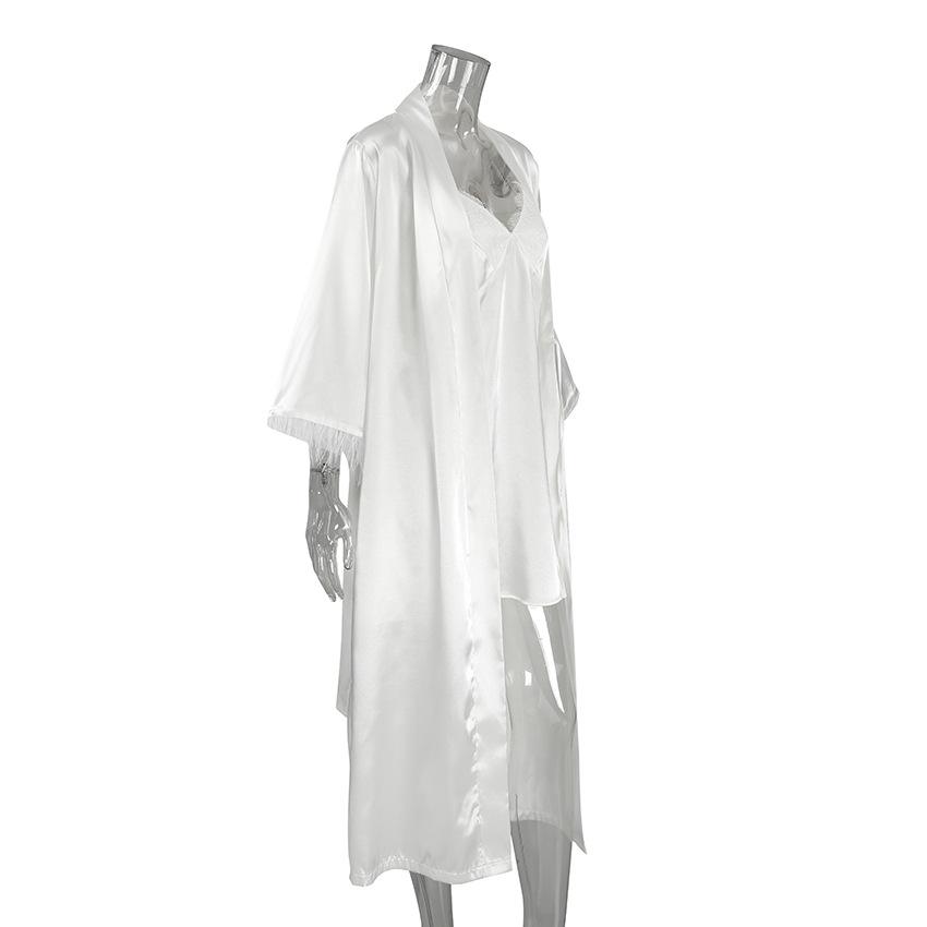 Loose and comfortable European and American summer new feather suspender nightgown pajamas two-piece loungewear women's