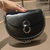 Luxury Textured Genuine Leather Saddle Bag Women Shoulder Underarm Crossbody French Style Square