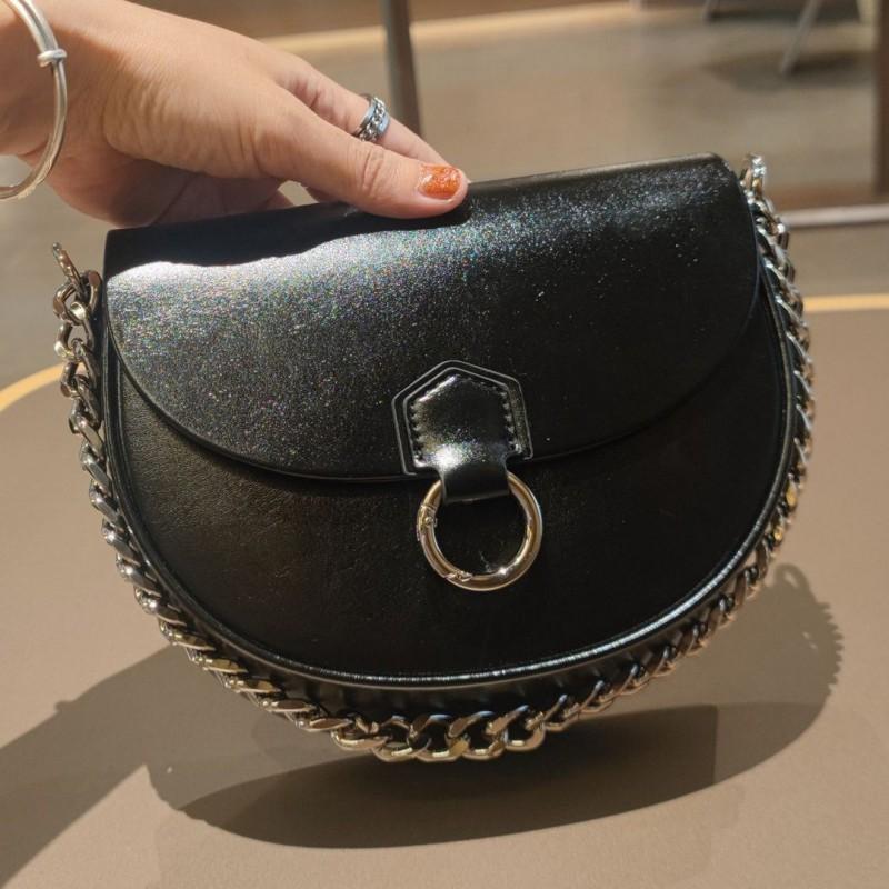 Luxury Textured Genuine Leather Saddle Bag Women Shoulder Underarm Crossbody French Style Square
