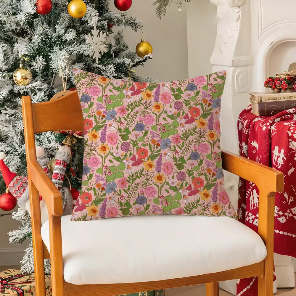 Flowers And Animals pattern Pillow Case Silky Short Plush with Invisible Zipper Dustproof Sofa Cushion Cover for Home Decor