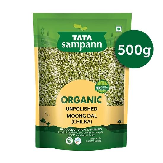 TATA Sampann Organic Moong Chilka Dal, 500 G & Tata Salt Rock Salt | Premium Sendha Namak | with Natural Trace Minerals | 1kg Pouch