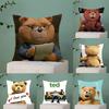 Funny Cartoon Movie Ted-Teddy Bear Pillow Case Anti-dustmite Pillowcase Invisible Zipper Silky Short Plush Sofa Cushion Cover