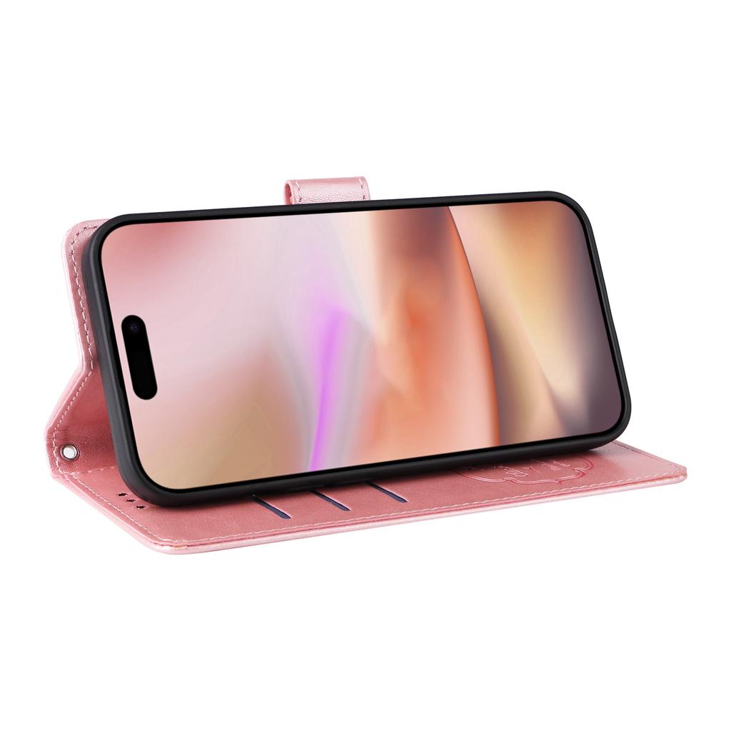 For iPhone 16 Plus Leather Case Butterfly Floral Imprint Wallet Stand Cover