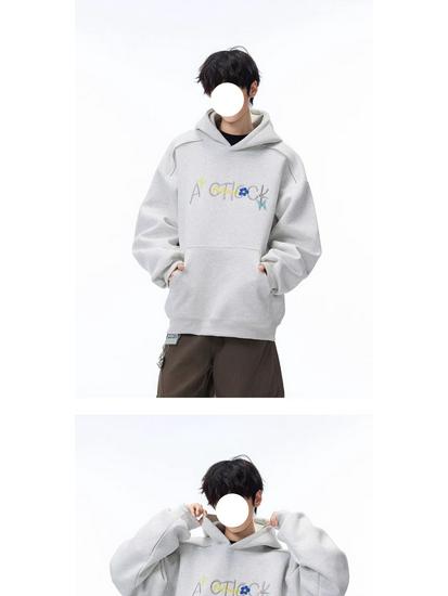 Men's Autumn/Winter American Letter Embroidered Hooded Sweatshirt - Loose Fit, Plus Velvet, Thickened Heavyweight Casual Hoodie Jacket