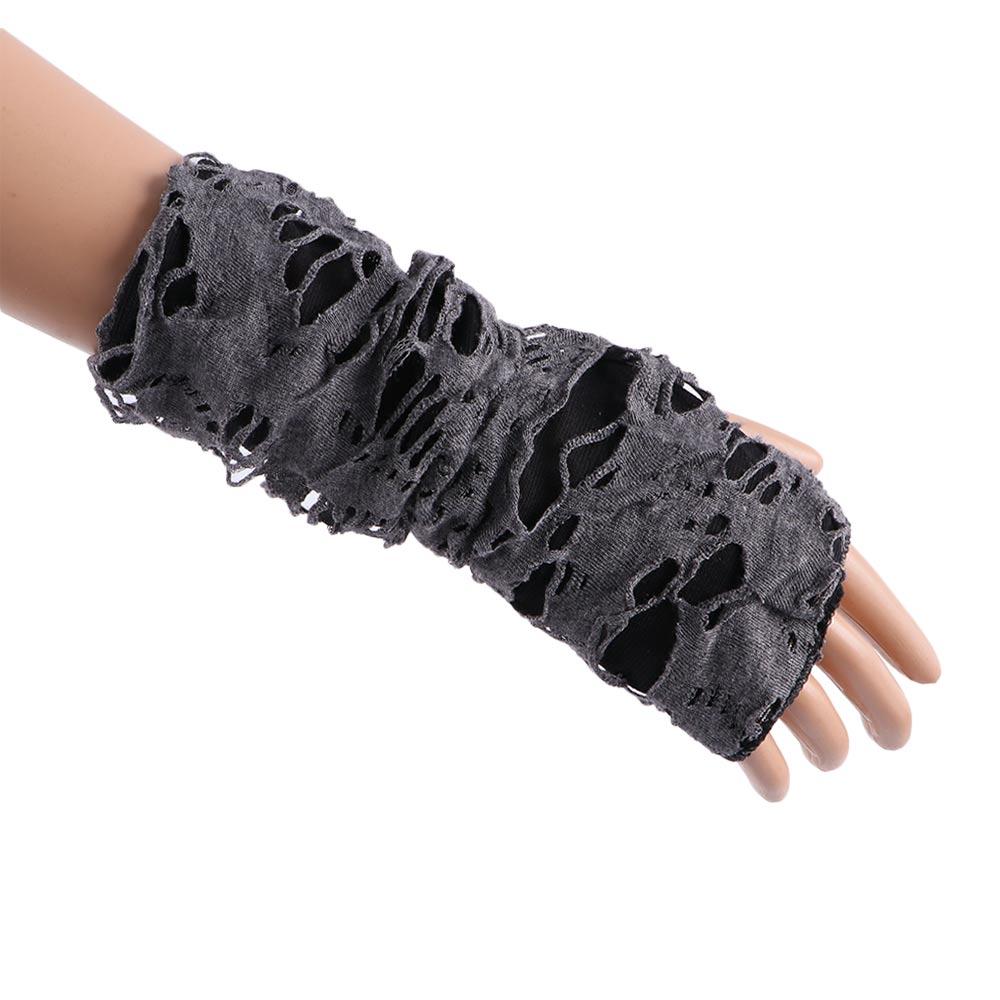 Unisex Half-finger Black Punk Style Women Fingerless Gloves Hole Mitten Broken Slit Punk Gloves