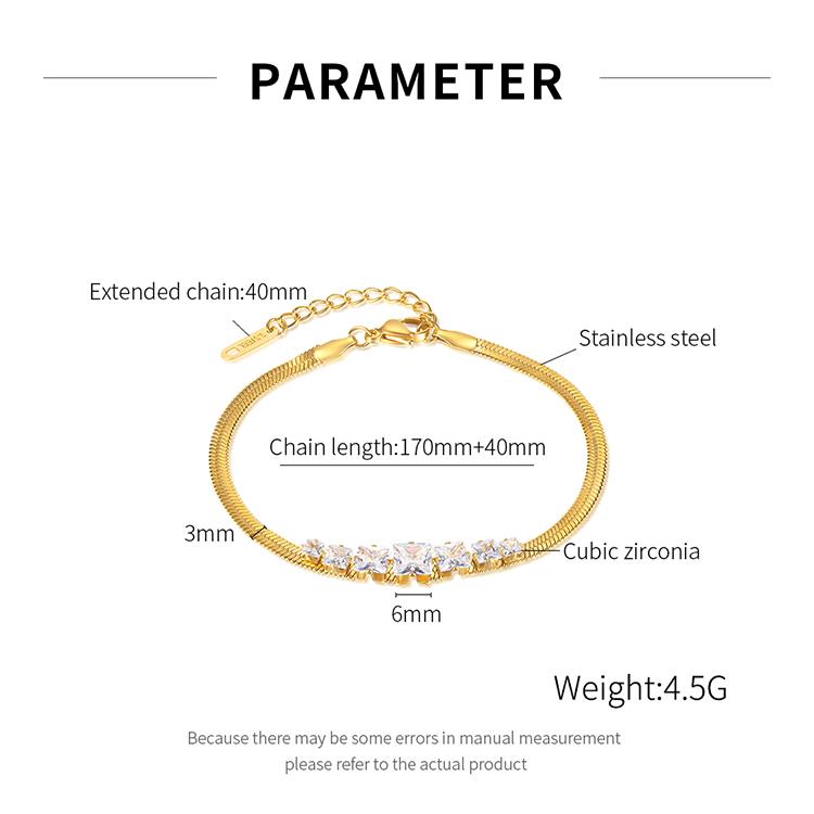 Custom 18K Gold Plated Stainless Steel Female Jewelry Creative Cubic Zirconia Snake Chain Bracelet