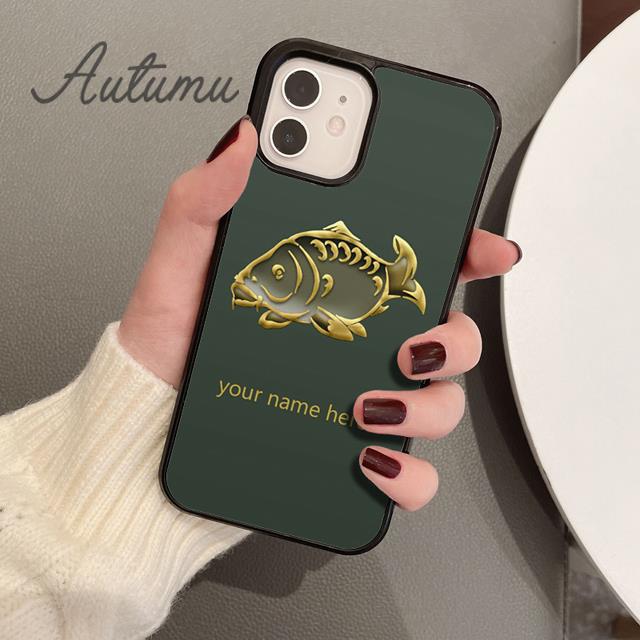 

Fish Repeat Personalised Name Carp Phone Case for iPhone 17 Air 15 16 16e 11 12 13 14 Pro Max Plus Cover coque Fundas iPhone 13