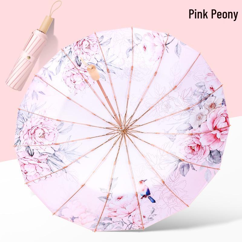 16-Rib Sun & Rain Dual-Use Umbrella: Windproof, Rainproof, UV-Resistant, Compact Design