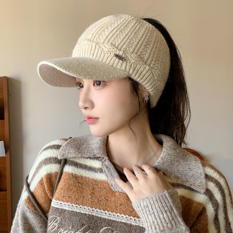 Autumn and Winter Hat Women's Solid Color Cap Fashion Knitted Hat Fleece Thickened Thermal Hat