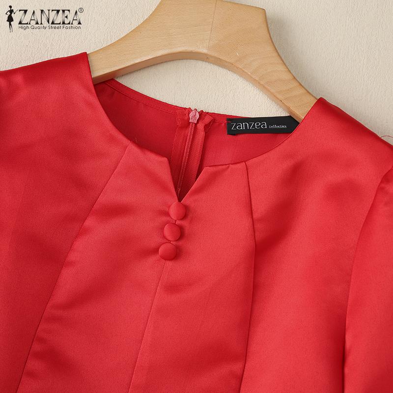 ZANZEA Women Casual V-Neck Solid Color 3/4 Sleeve Blouse