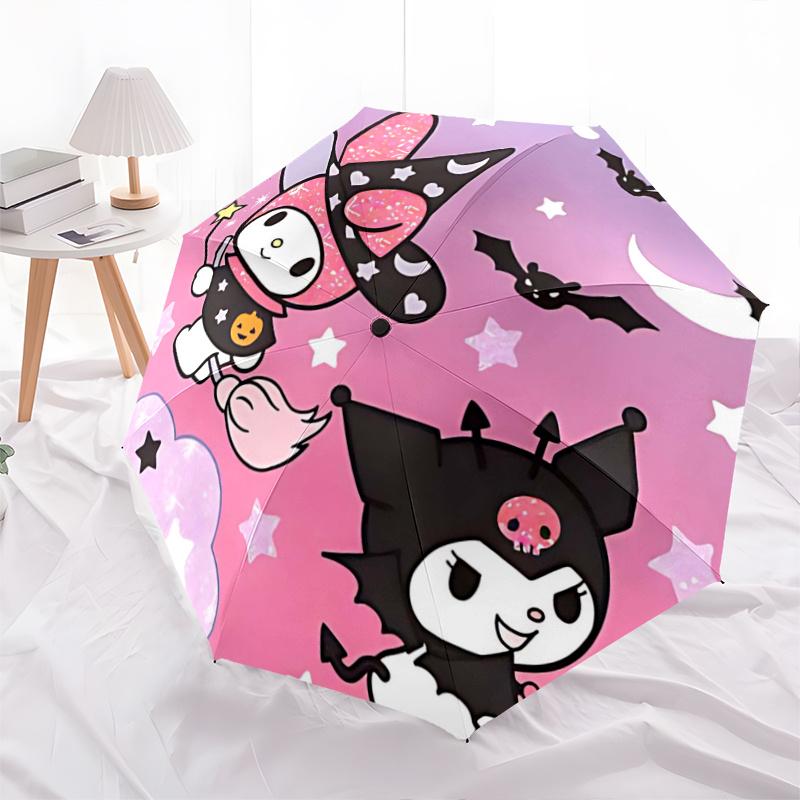 

1pc My Melody & Kuromi Halloween Witch & Devil Costumes Automatic Folding Umbrella - Portable Tri-Fold Design with 8-Rib Iron Frame - Perfect Gift for