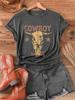 Camiseta Feminina Vintage Estampa de Cowboy Manga Curta Verão Casual Street Tees Tops Moda Oversize Macio Respirável Roupas