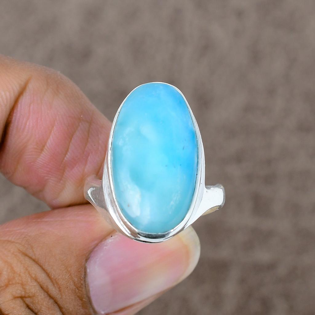 Republic Larimar Genstone Handmade 925 Sterling Silver Jewelry Ring Size 8 KKG-494