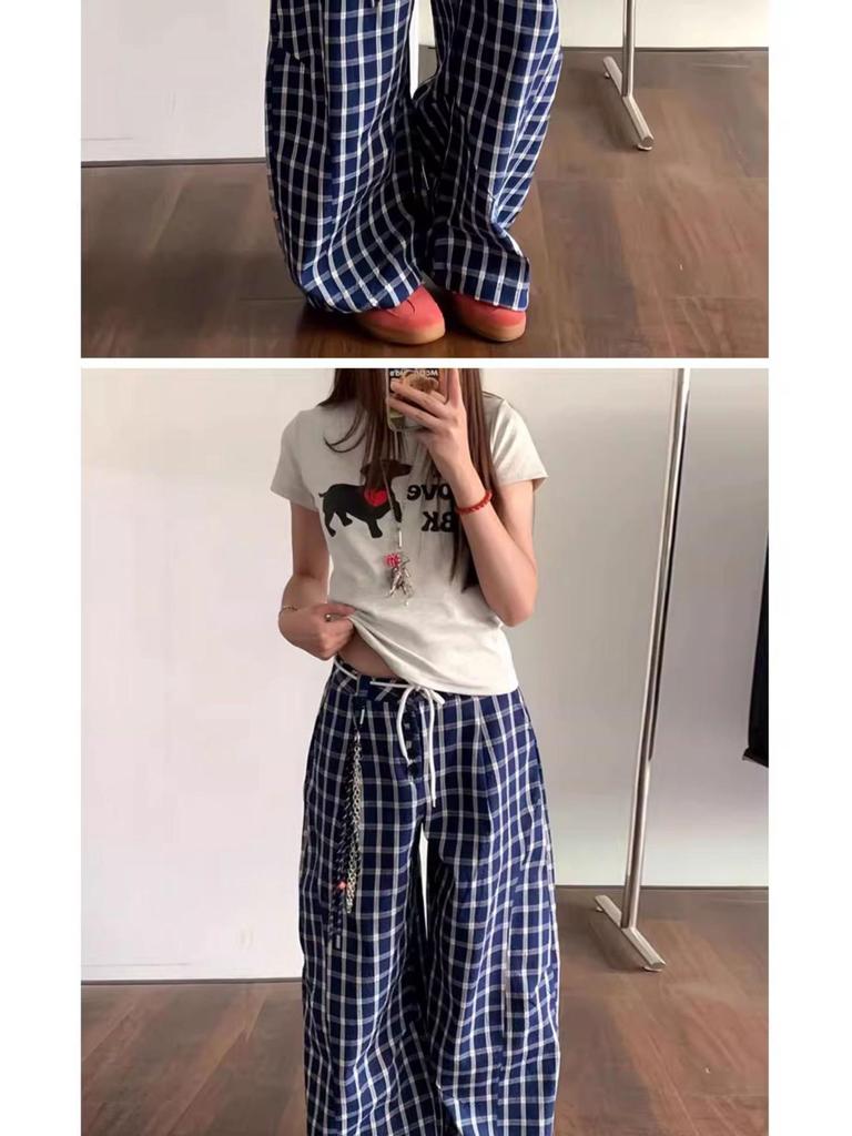 2026 Summer Women's Plaid Patchwork Scalloped Pants