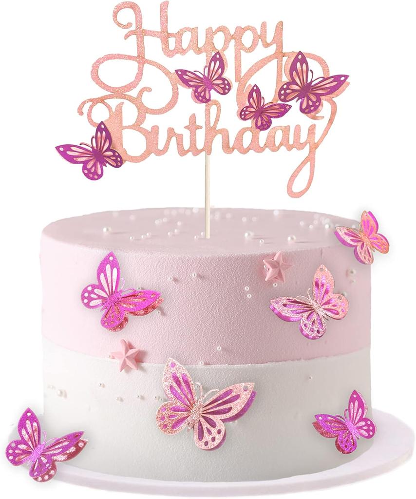 13 Stück Heißrosa 3D Schmetterling Kuchenaufsätze Cupcake Topper für Mädchen Frauen Happy Birthday Kuchenaufsatz Geburtstagskuchen Dekoration