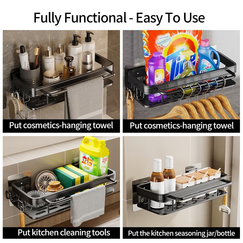 No Drill Adhesive Kitchen Organizer Kitchen Shelf Cleaning Storage Draining Rack Household Detergent Sponge Rack Accessories