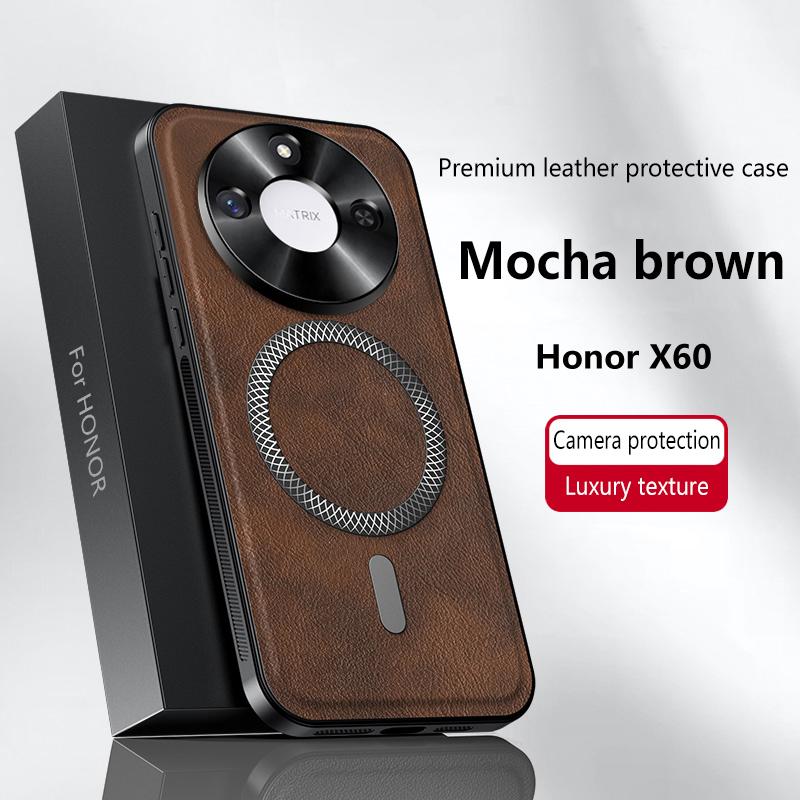 For Honor X60 Case Magnetic Elegant Leather Wear-Resistant Lens Fully Covered Non-Slip Grip Edge Cover Shell
