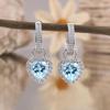 925 Sterling Silver Heart earrings,Two Wear Method Design, Natural Sky Blue Topaz 8mm Fine Jewelry for Women Anniversary Party