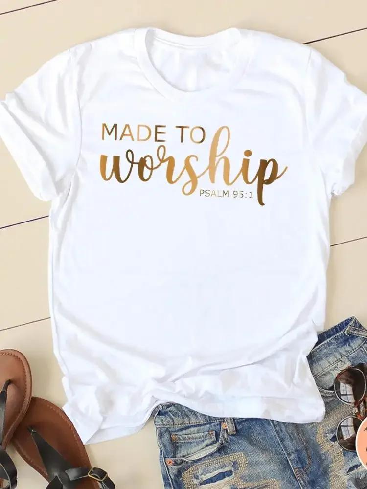 Clothing Casual FeUnisex Tshirts Ladies Graphic Letter Style Cute Sweet Sleeve Fashion Women Print Tees Faith Aesthetic Clothes