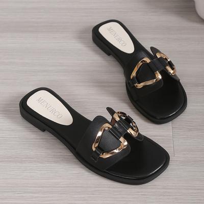 Chinelo Feminino Tamanho Grande Sola Reta Edição Verão 2024 Estilo Coreano Chinelo de Linha Reta para Uso Externo