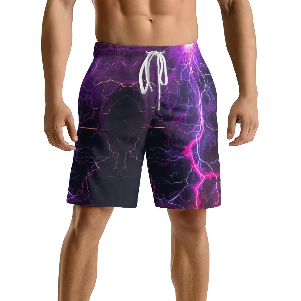 Pantaloncini Casual da Uomo con Elemento Fulmine Oscuro Naturale Europeo e Americano Pantaloni da Spiaggia