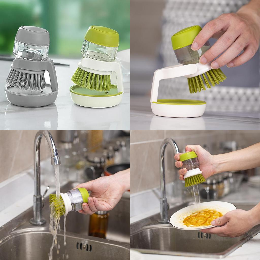 Household Dish And Pot Brush With Builtin Liquid Injector For Lazy Clean