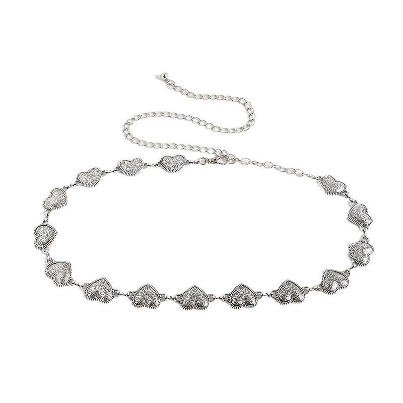 New Love Retro Engraving Sweet and Exquisite Women's Dress Pants with Metal Heavy Industry Waist Chain