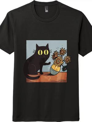 "Naughty Cat & Sunflowers" Art Graphic Tee - Unisex Vintage Cat T-Shirt
