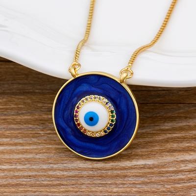 

Nidin New Fashion Copper CZ Necklace 4 Colors Classic Round Shape Eye Pendent Jewelry for Women Long Snake Chain Fine Gift темно-синього кольору