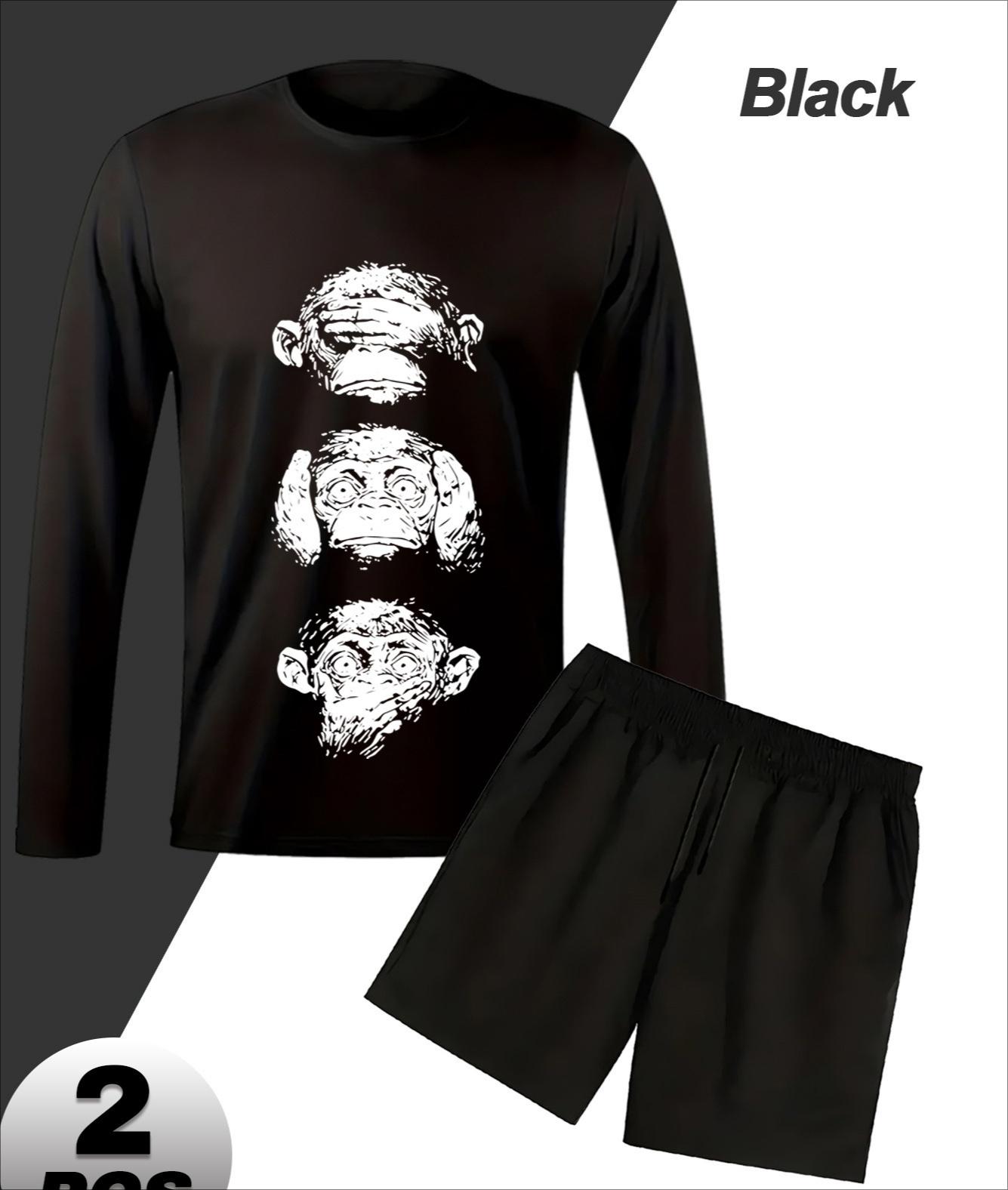 

Men s Loose Long Sleeve Shorts Set, Non-Restrictive for Home Work & Leisure L чорний