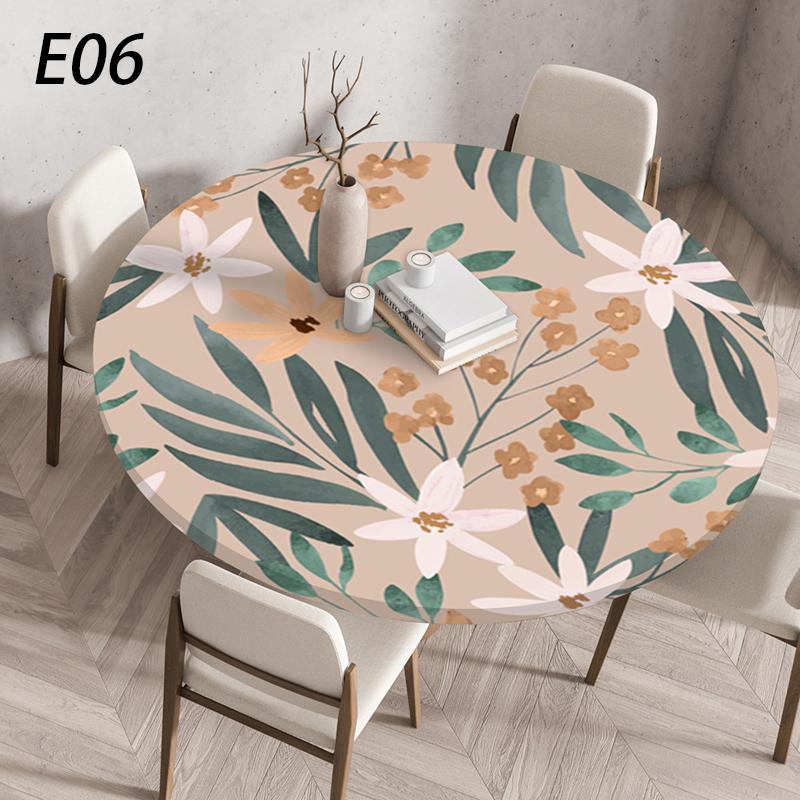 Round Table Cover Waterproof Dustproof Plant Printing Elastic Band Tablecloth Wedding Party Table Cover Kitchen Dining Decor