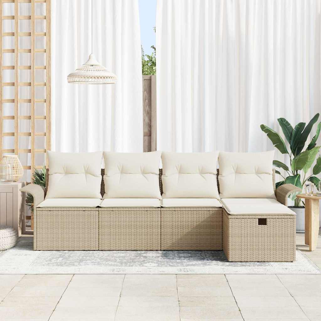 Garden Sofa Set with Cushions and Storage 5 pcs Beige Poly Rattan