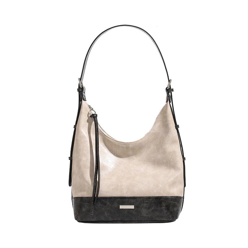Fashionable and Versatile Shoulder Bag, Premium Texture Bucket Bag, Large Capacity Commuting Contrasting Color Tote Bag