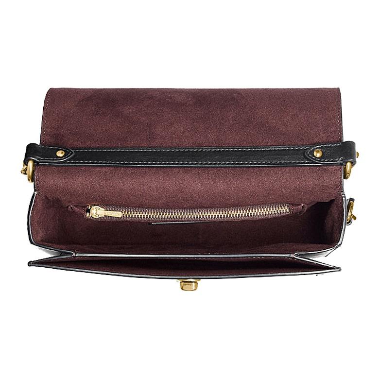 Coach Borsa a tracolla Hutton 22 con chiusura a scatto e catena Donna Nera 88342-B4BK