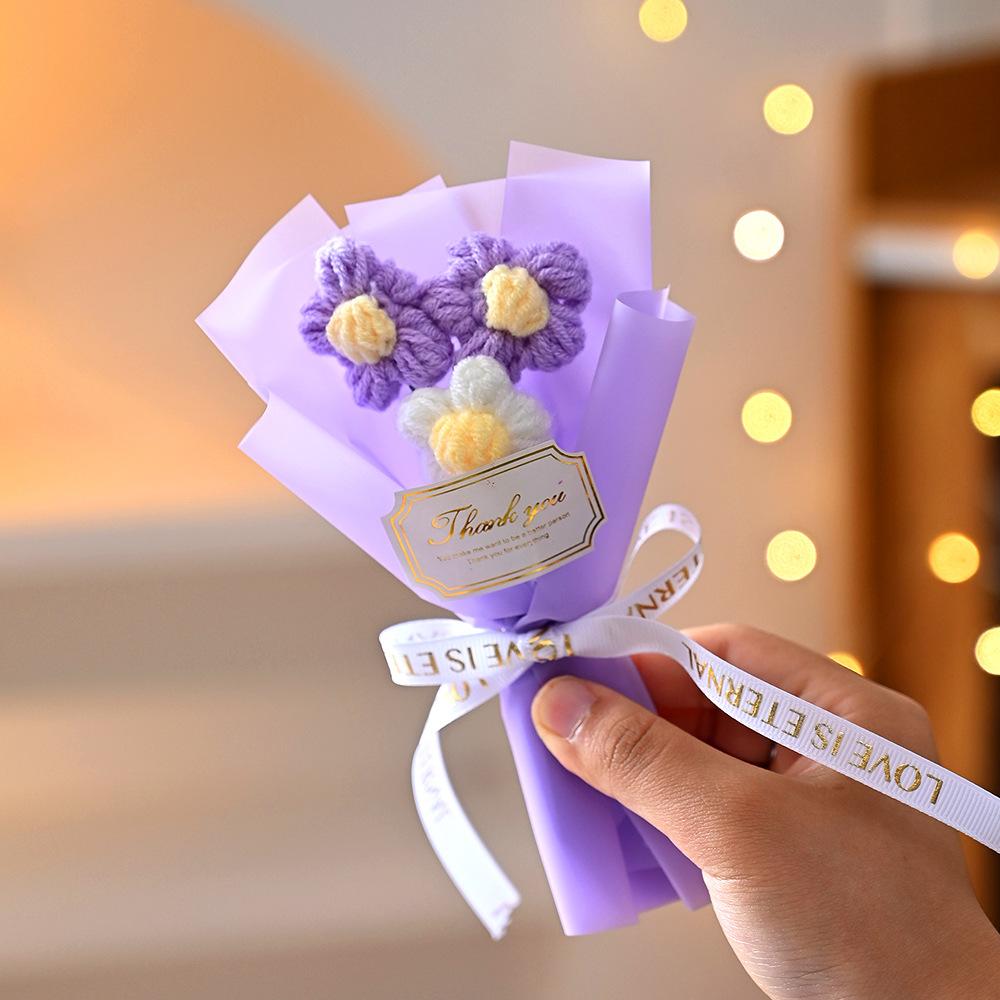 

Mini Crochet Puff flower Artificial Flower Bouquet Handmade Knitted Flowers Wedding Party Decor Graduation Holiday gifts 10X17CM