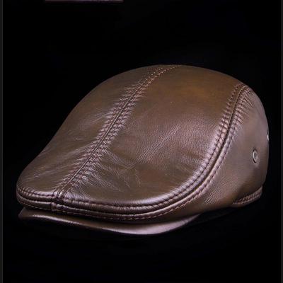 Men's Genuine Leather Duckbill Cap with Ear Protection - High-Quality Cowhide, Autumn/Winter Style