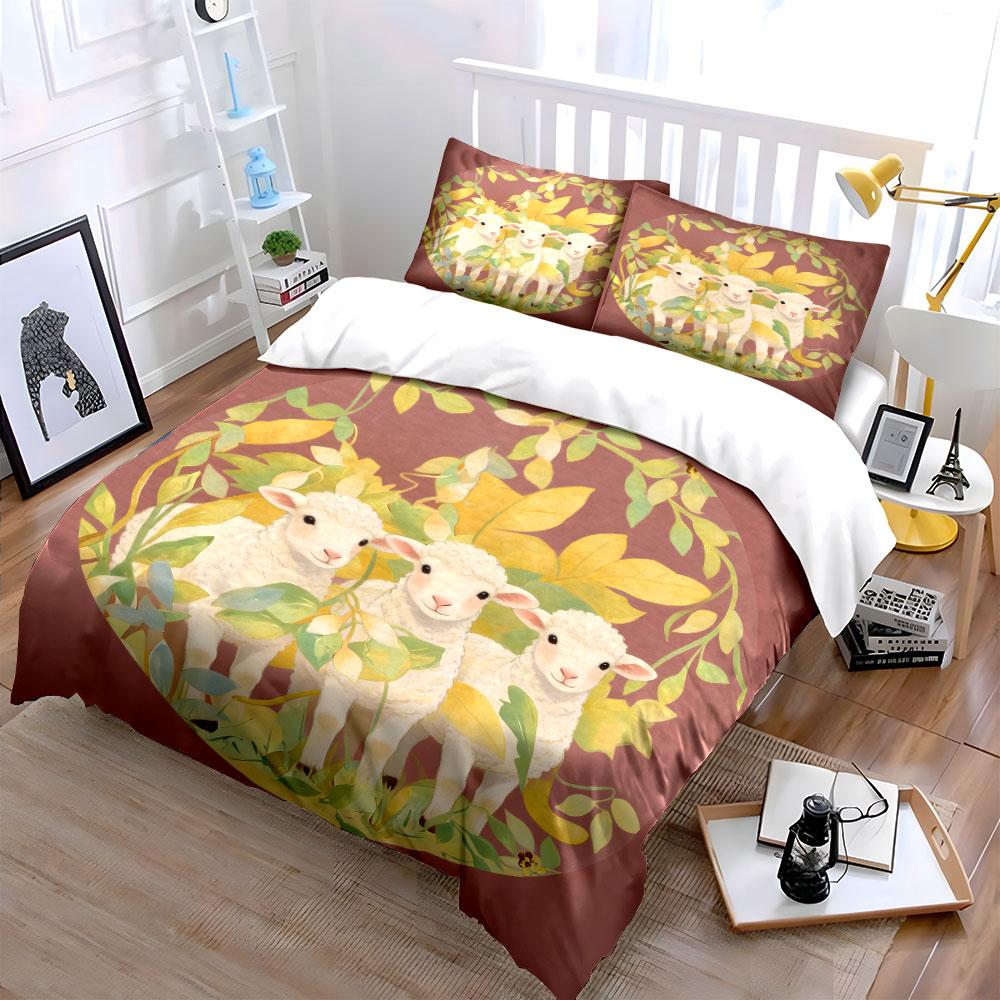 Pastoral Sheep Art Set Soft Comfortable Duvet Cover Bedding Set Included 1*Duvet Cover & 2*Pillowcases, Gift