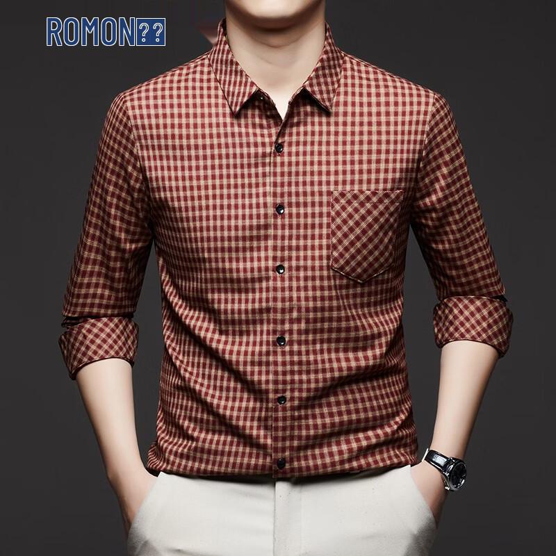 

ROMON Men s Long Sleeve Plaid Casual Shirt 120