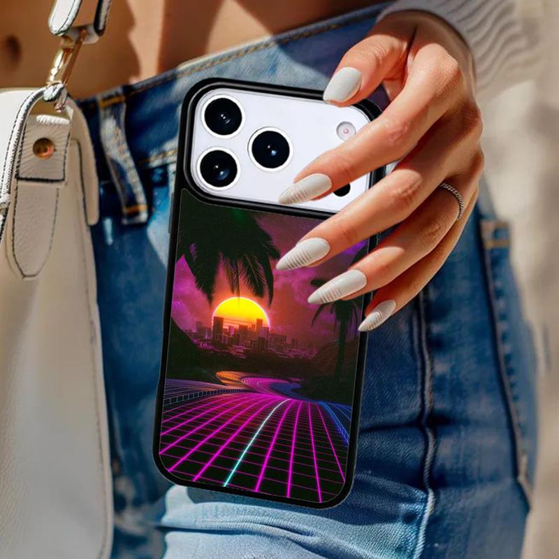 Synthwave Sun Neon 80's Phone Case For iPhone 17 Air 14 15 13 12 Max Cover For Apple 16e 11 Pro Max Plus Coque